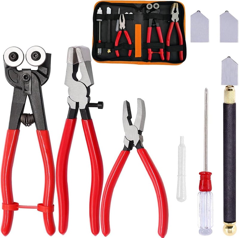 Tayfeim Glass Cutter Tool Glass Cutting Tool Set Kit with Glass Running Pliers Breaking Pliers Wheeled Tile Nippers, Glass Cutter for Stained Glass Mirror Tile Cut，Zipper Package - Image 1